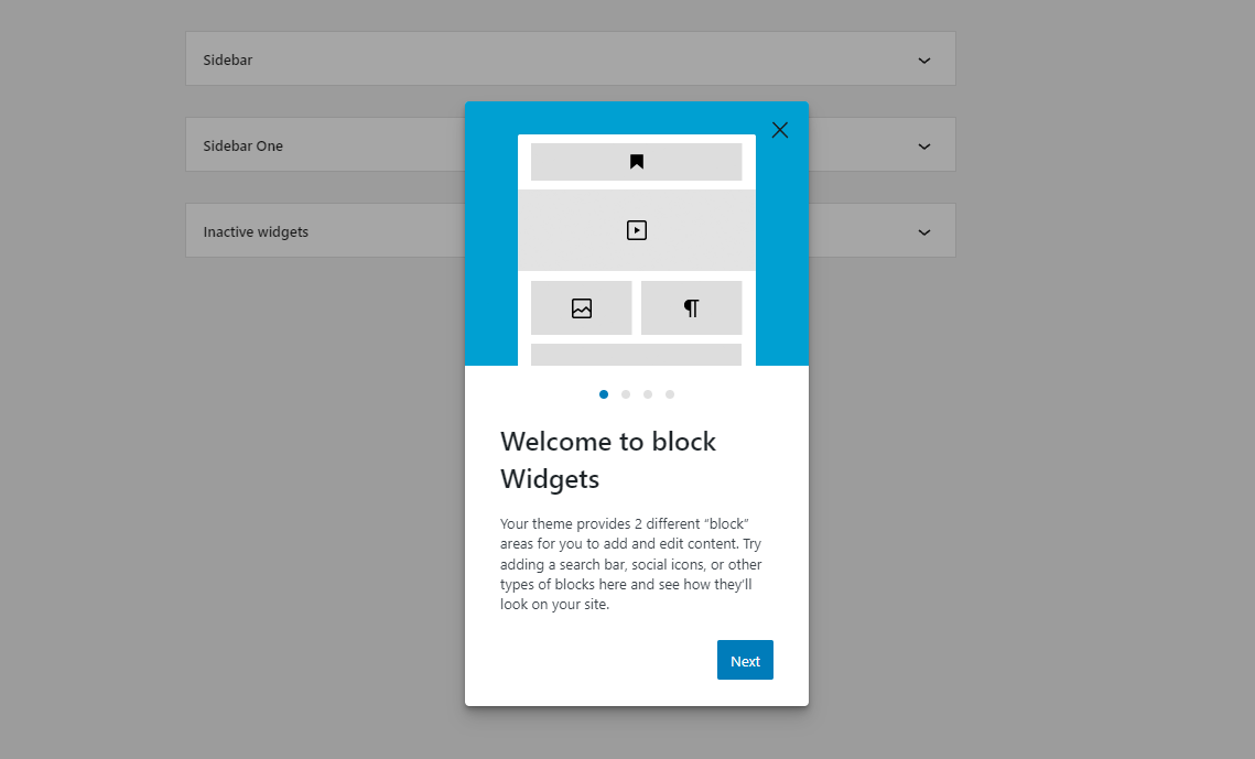 Screenshot of website block widgets tutorial.