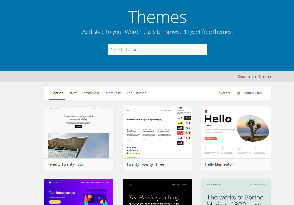 WordPress theme library with search feature.