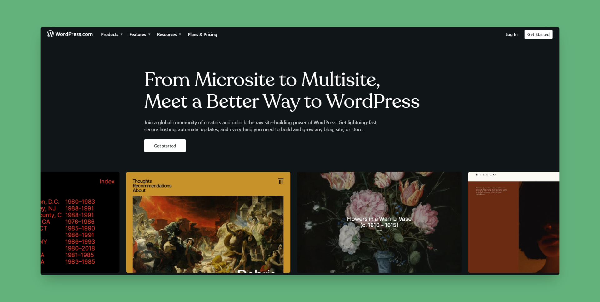 WordPress platform upgrade promotion with sample websites.