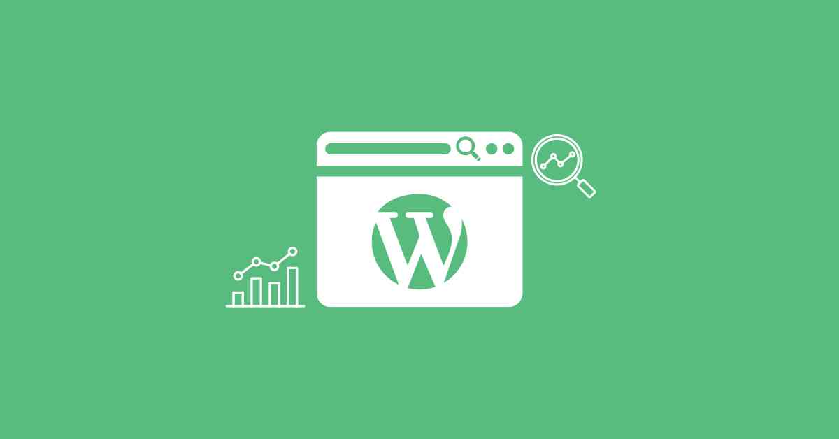 WordPress logo on green browser window background.